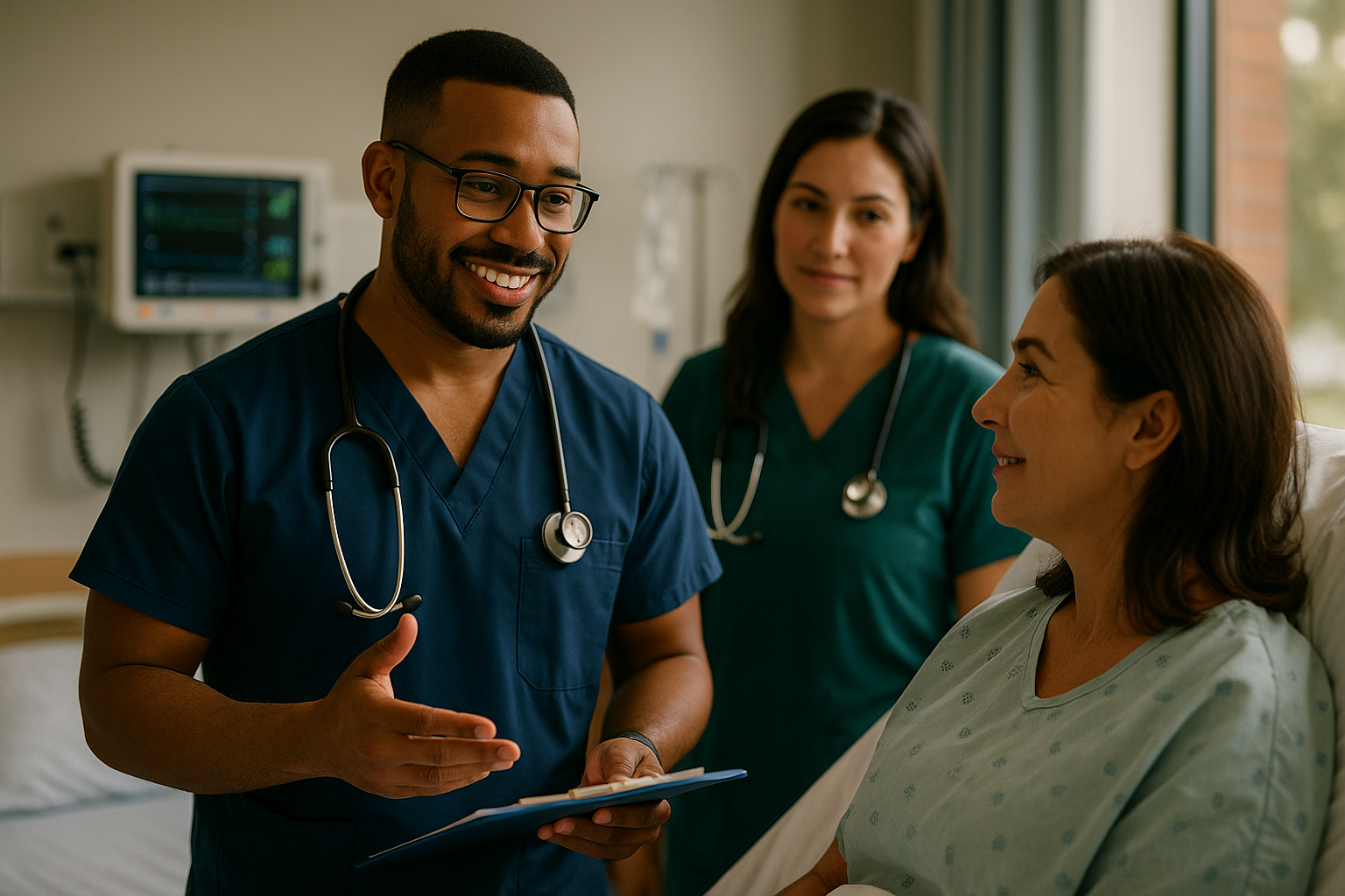 Nurses discussing a patient case in a classroom